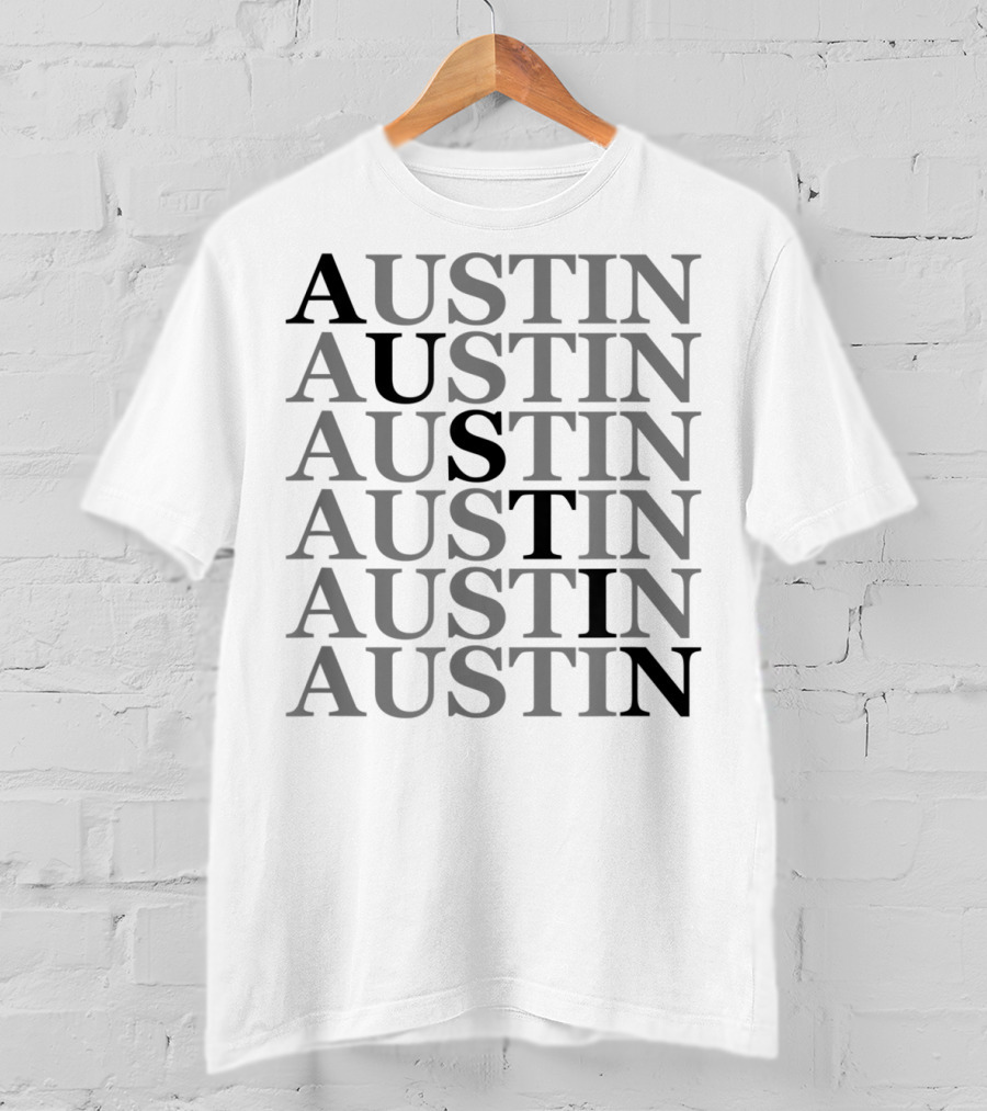 Austin Repeated Text Grey Black Pattern Texas Classic T-Shirt