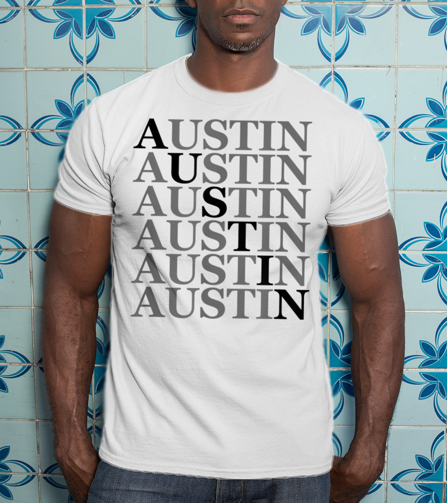 Austin Repeated Text Grey Black Pattern Texas Classic T-Shirt