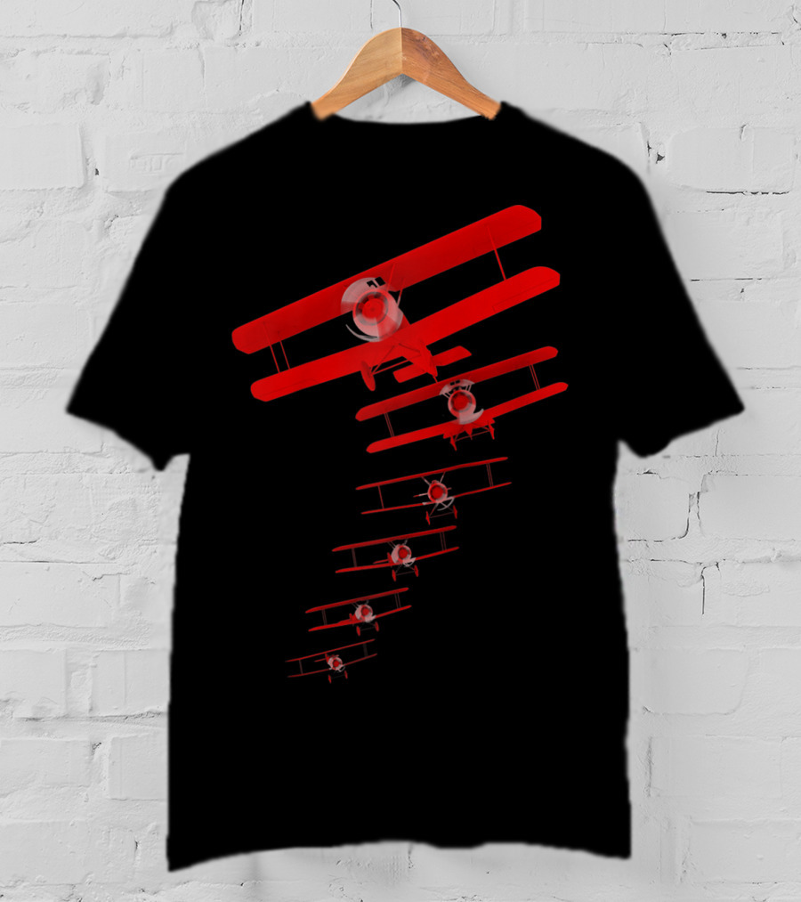 Classic Red Aviation Biplane Formation T-Shirt