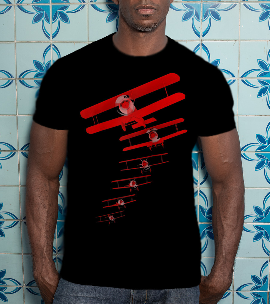 Classic Red Aviation Biplane Formation T-Shirt