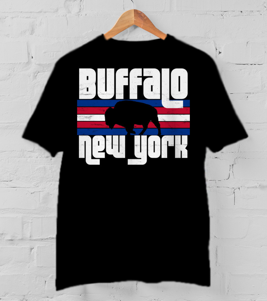 Buffalo New York Bison Silhouette Retro Stripes T-Shirt