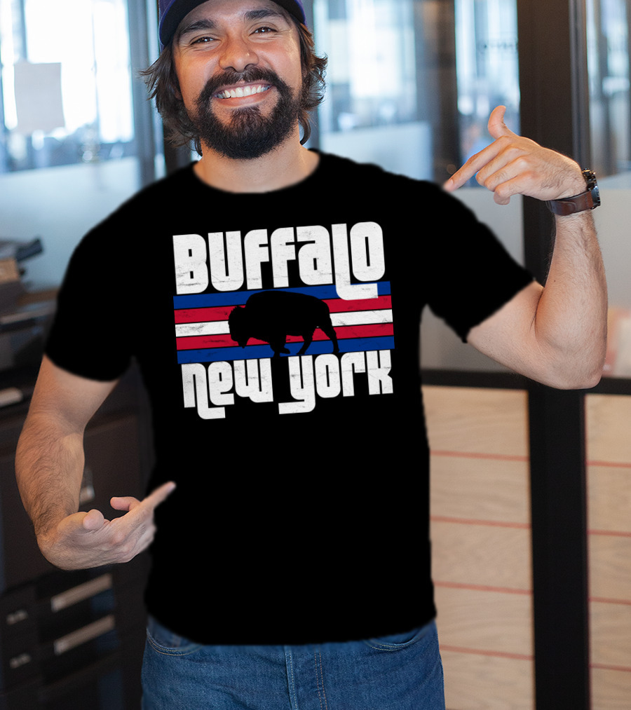 Buffalo New York Bison Silhouette Retro Stripes T-Shirt