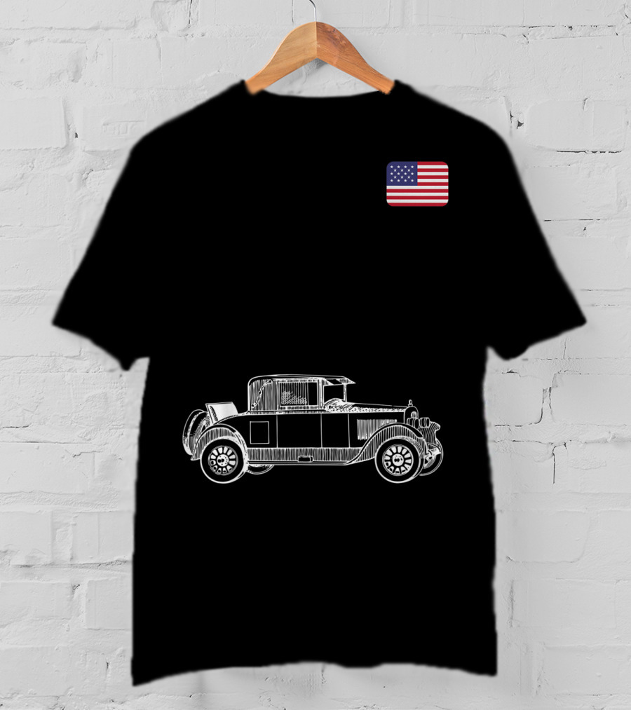 Classic Car USA American Flag Racing Patriotic Vintage Automobile T-Shirt