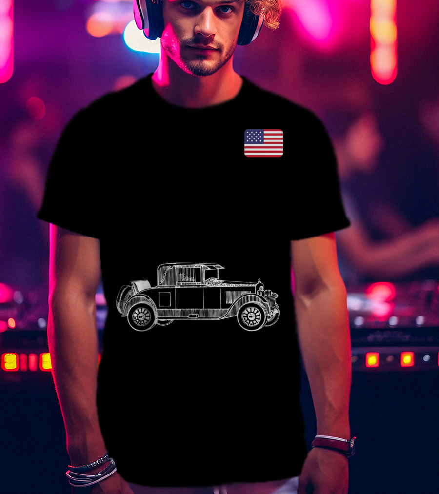 Classic Car USA American Flag Racing Patriotic Vintage Automobile T-Shirt