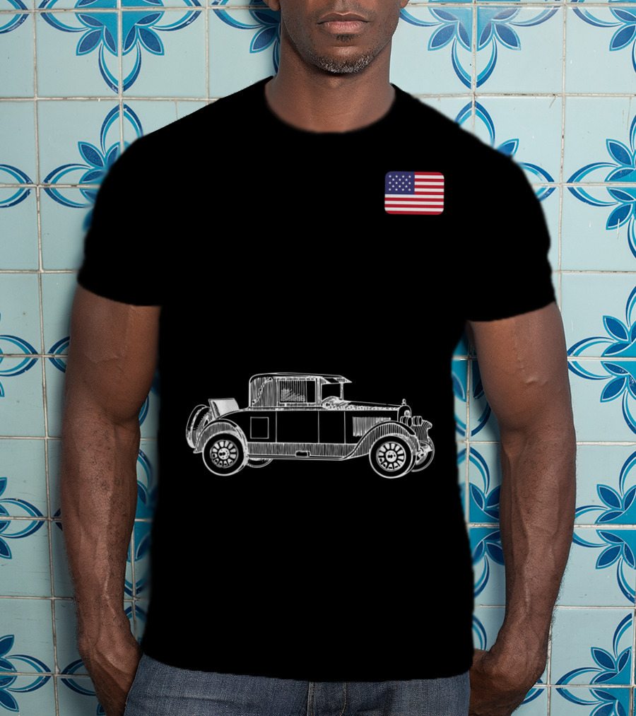 Classic Car USA American Flag Racing Patriotic Vintage Automobile T-Shirt