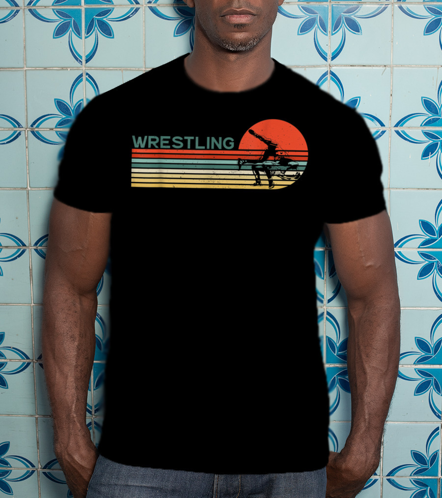 Wrestling Sunset Silhouette Retro Style Classic Catch Birthday T-Shirt