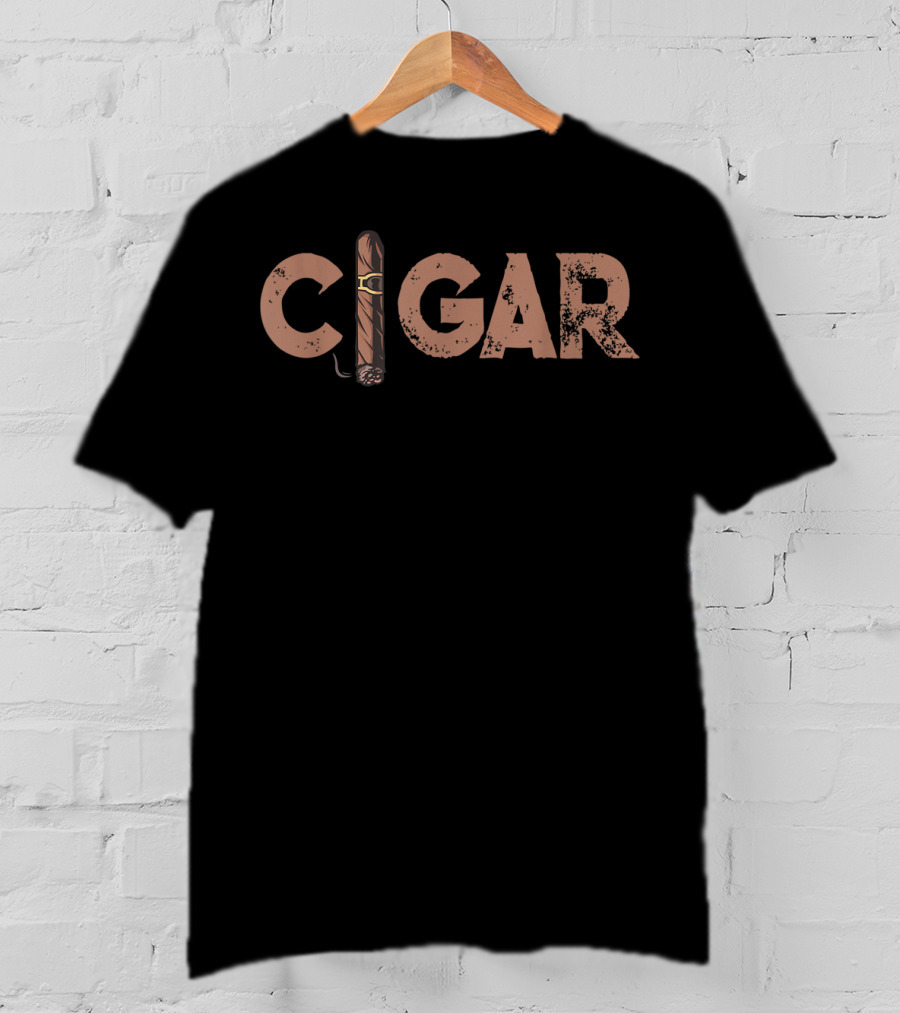 Classic Cigar Smoker Bold Distressed Text With Cigar Image T-Shirt