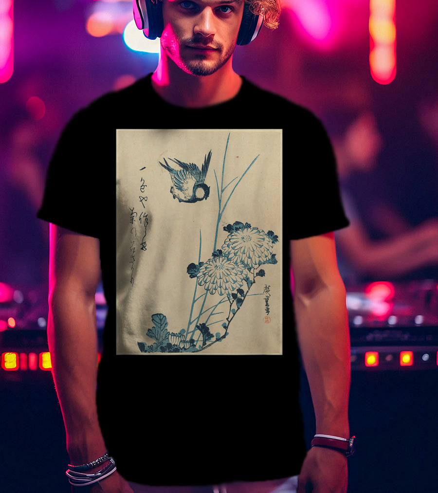 Classic Japanese Art Ukiyo-e Bird And Flowers Streetwear Aesthetic T-Shirt