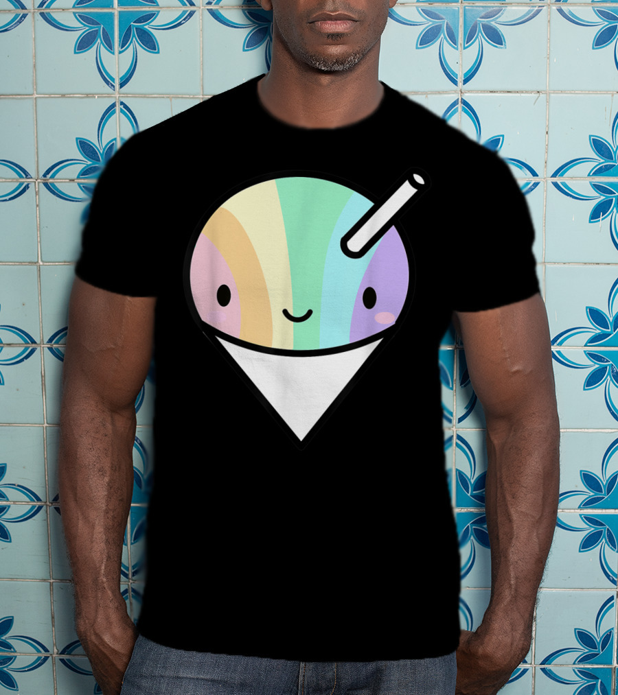Kawaii Rainbow Shaved Ice Hawaiian Shave Ice Cute Smile Cone T-Shirt