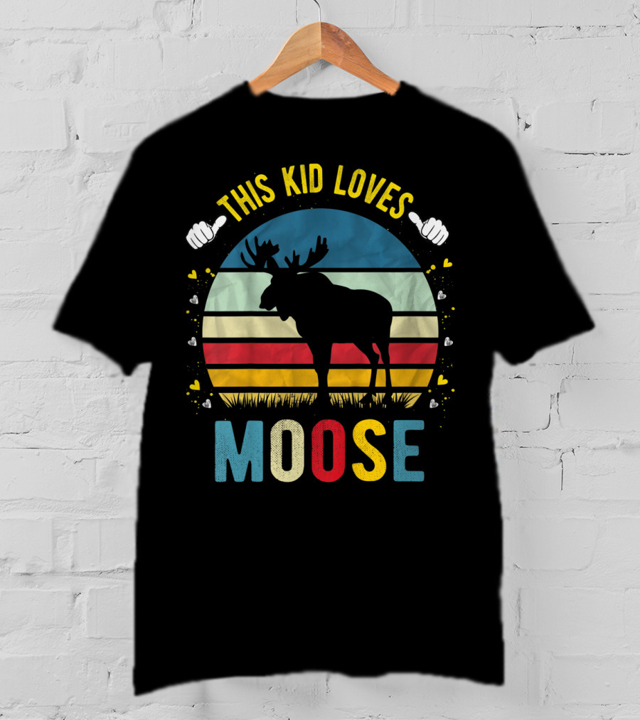 This Kid Loves Moose Retro Silhouette Boys And Girls Moose T-Shirt