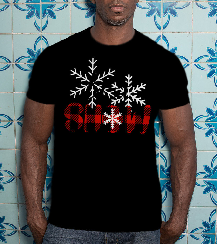 Let It Snow Christmas Red Buffalo Plaid Snowflakes T-Shirt