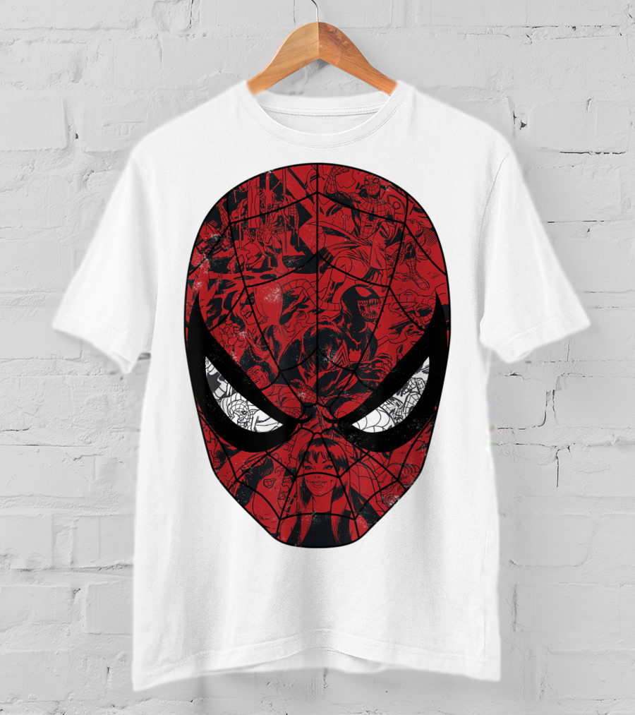 Spiderman Mask Marvel Comic Collage T-Shirt