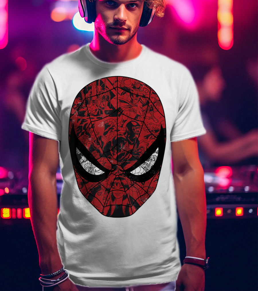 Spiderman Mask Marvel Comic Collage T-Shirt