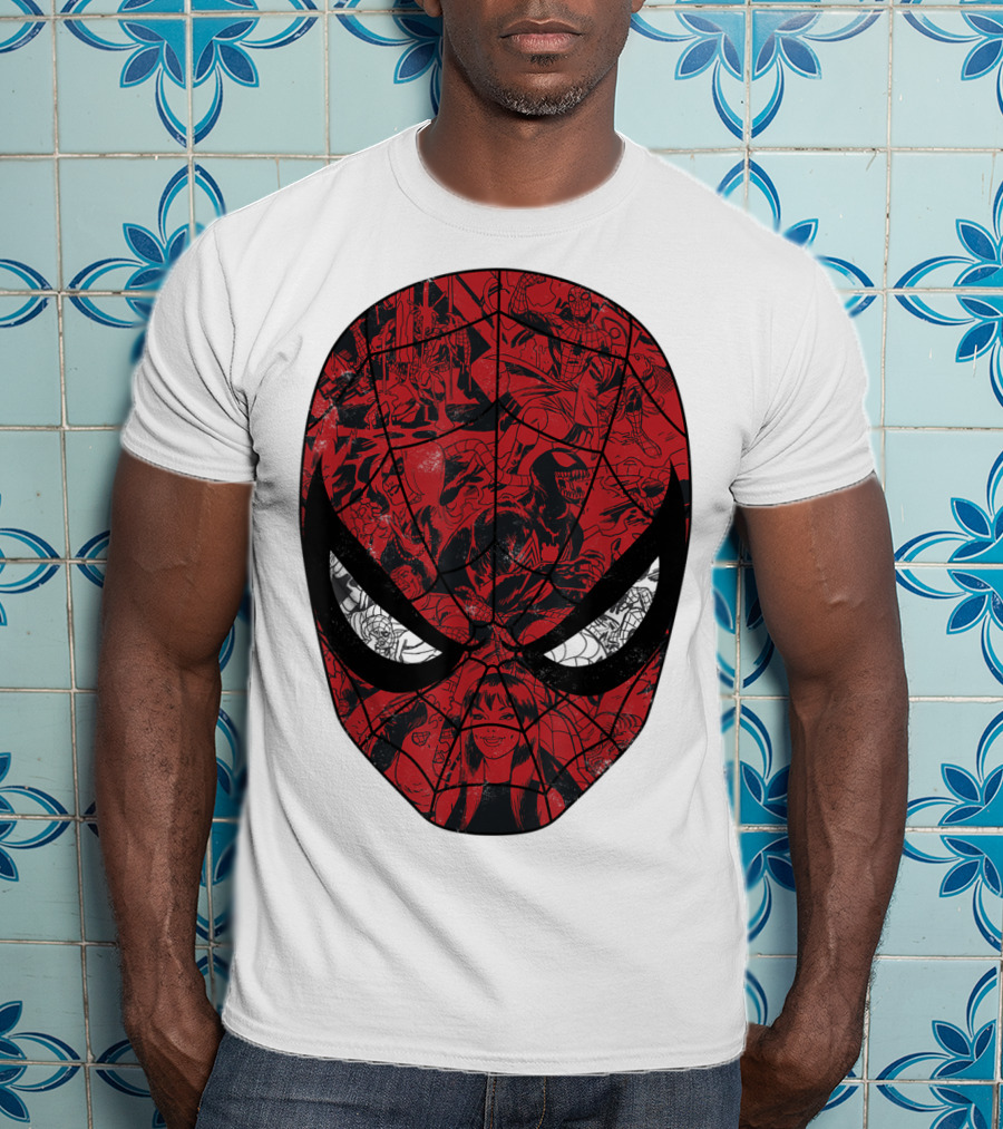 Spiderman Mask Marvel Comic Collage T-Shirt