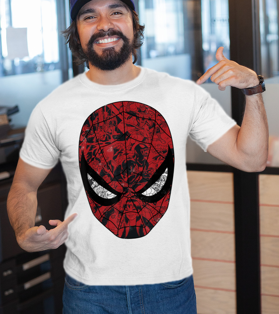 Spiderman Mask Marvel Comic Collage T-Shirt