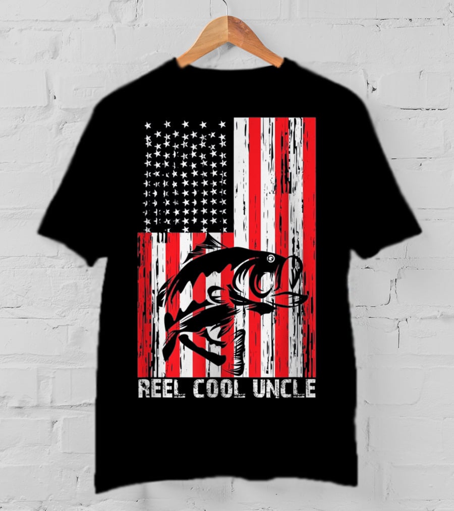 Reel Cool Uncle Vintage Fisherman American Flag T-Shirt