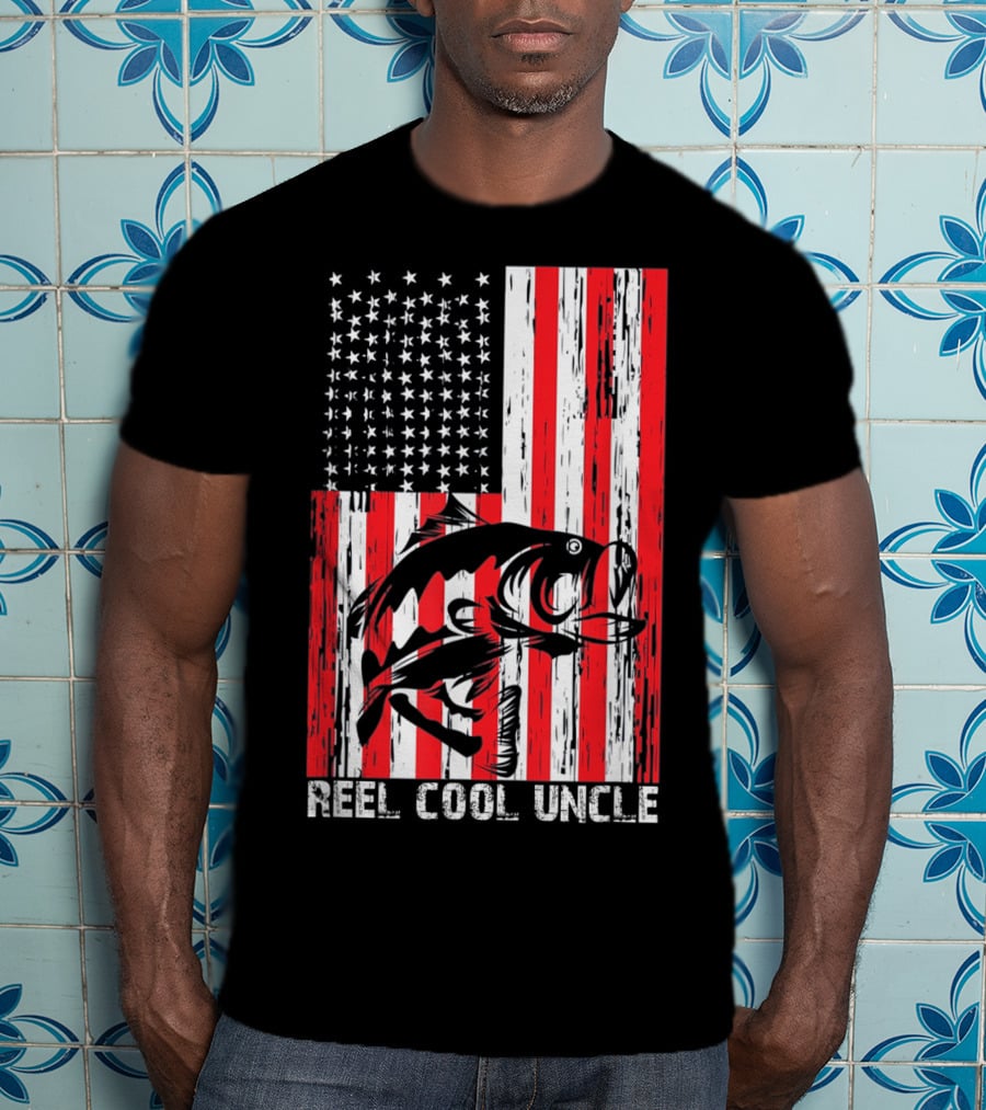 Reel Cool Uncle Vintage Fisherman American Flag T-Shirt