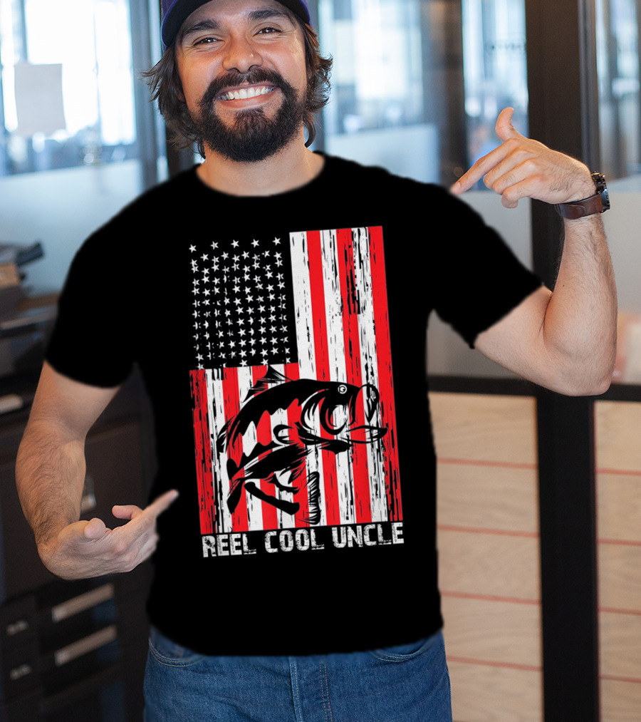 Reel Cool Uncle Vintage Fisherman American Flag T-Shirt
