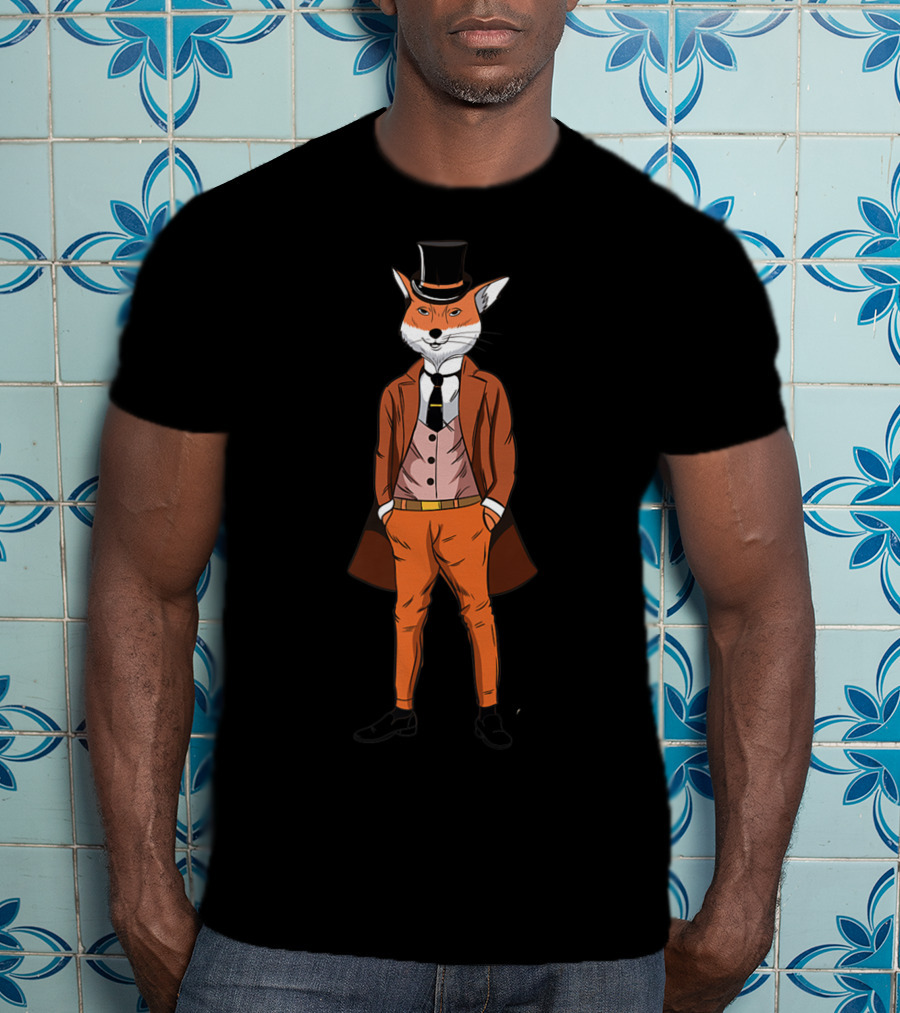 Mens Cool Red Fox Wearing Three Piece Suit And Tie With Top Hat T-Shirt