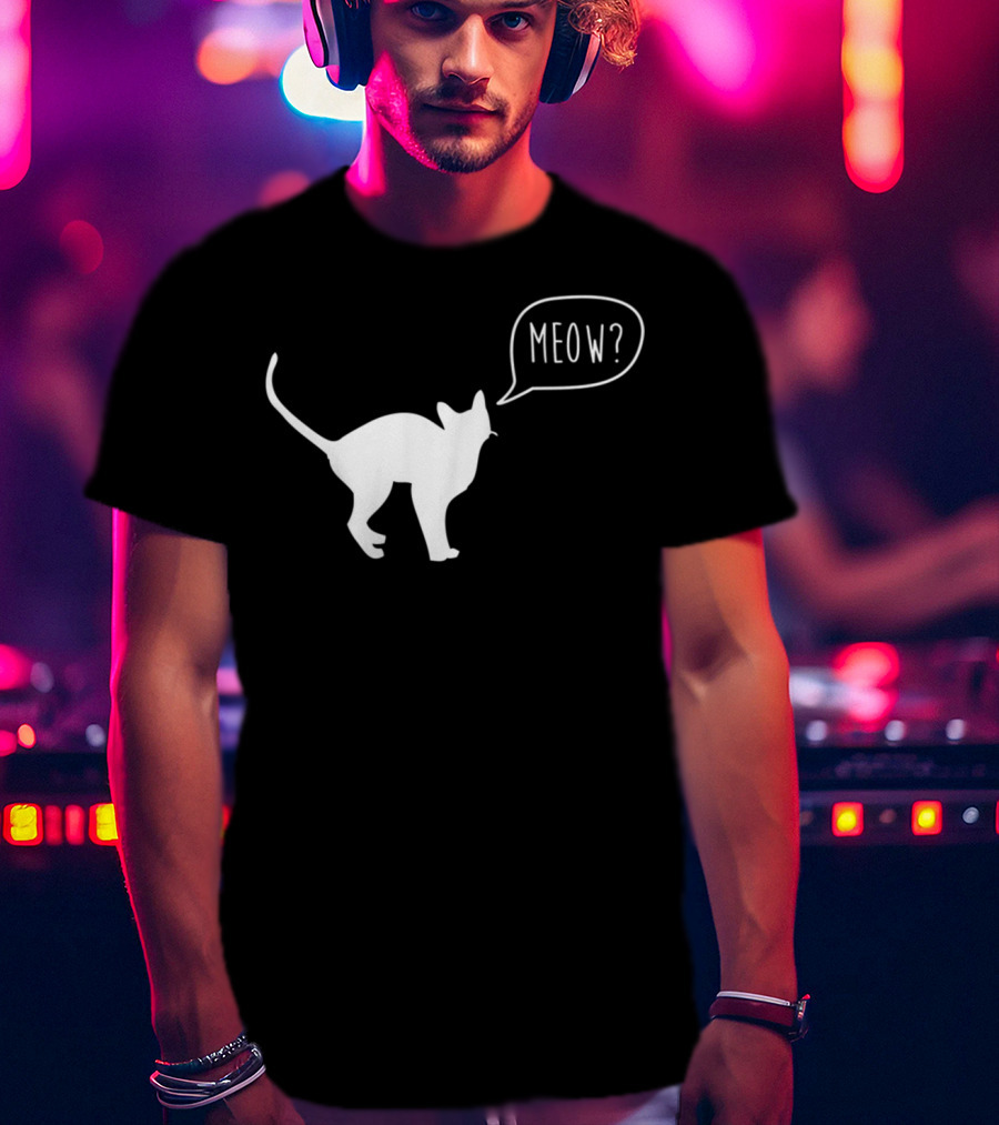 Meow Cat Illustration Cool Silhouette With Speech Bubble T-Shirt