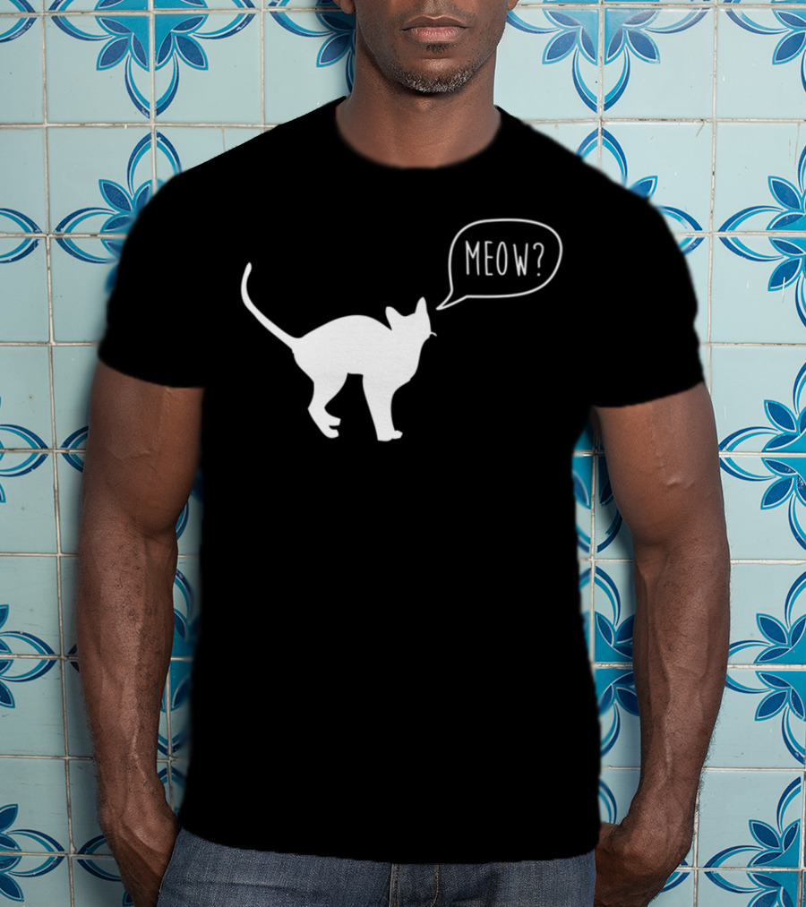 Meow Cat Illustration Cool Silhouette With Speech Bubble T-Shirt