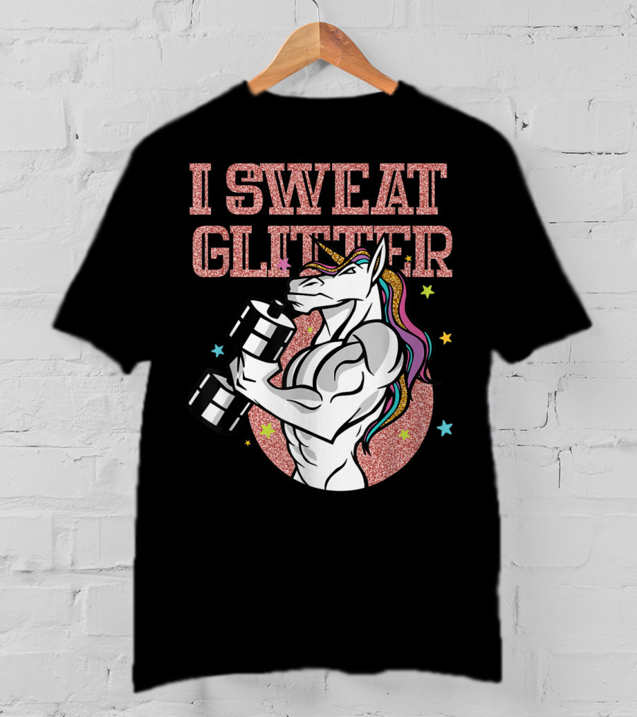Muscular Unicorn Lifting Dumbbell I Sweat Glitter T-Shirt