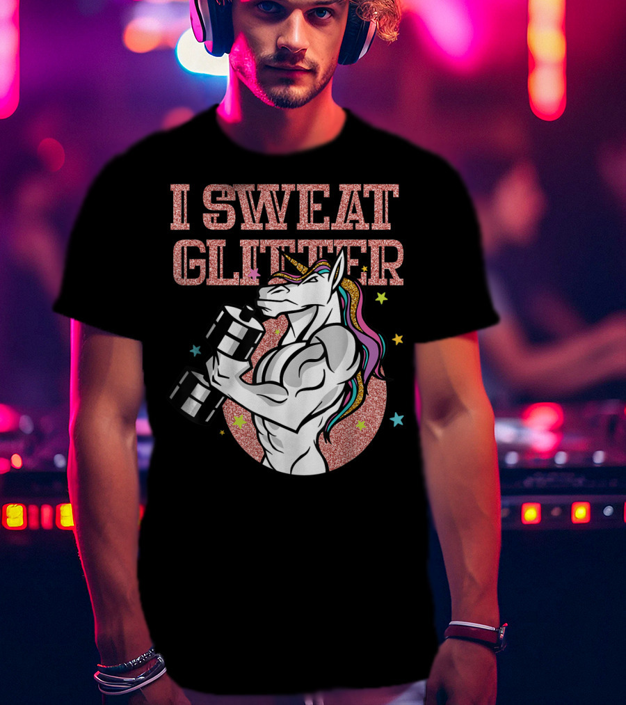 Muscular Unicorn Lifting Dumbbell I Sweat Glitter T-Shirt