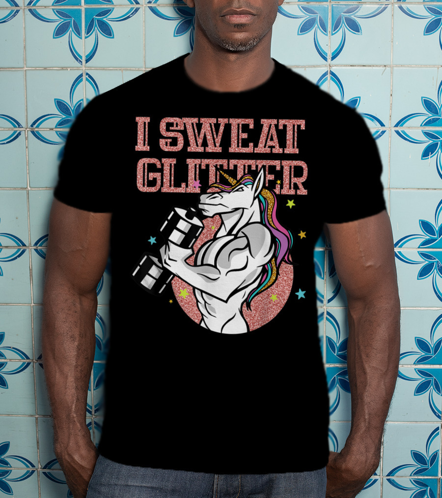 Muscular Unicorn Lifting Dumbbell I Sweat Glitter T-Shirt