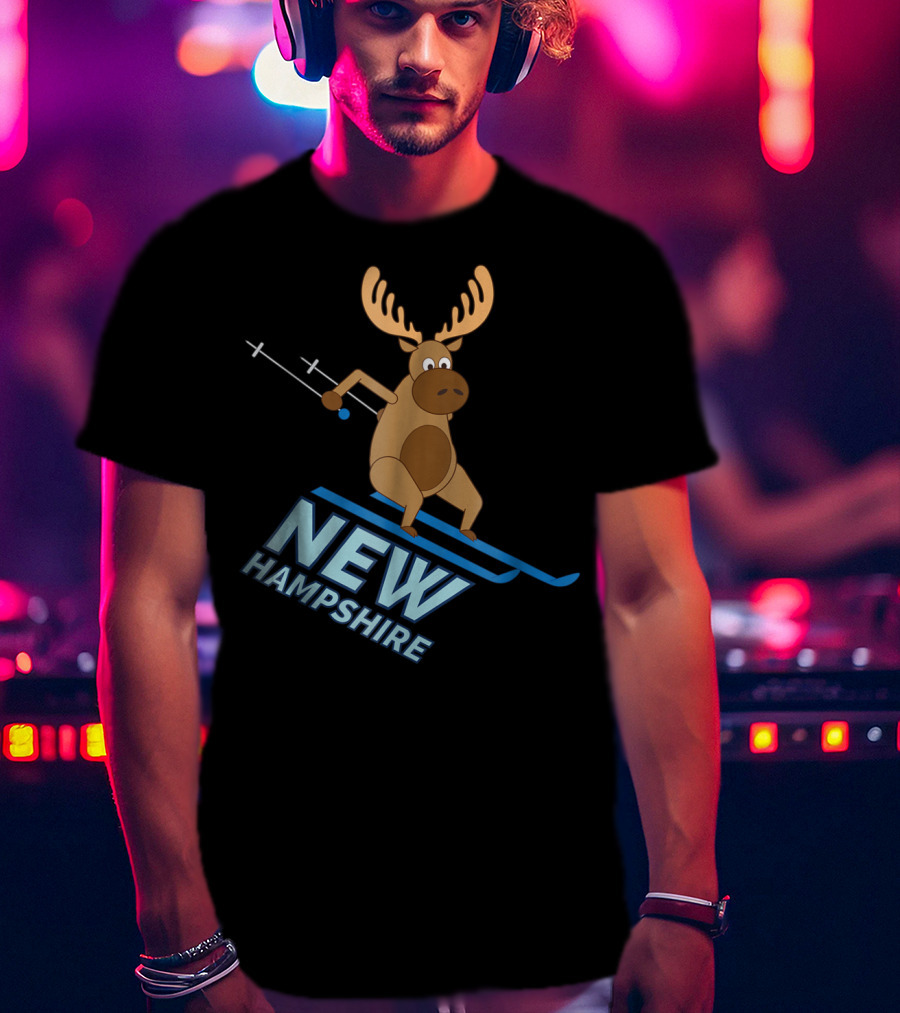 New Hampshire Skiing Moose Winter Fun T-Shirt