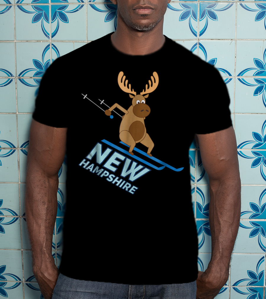 New Hampshire Skiing Moose Winter Fun T-Shirt