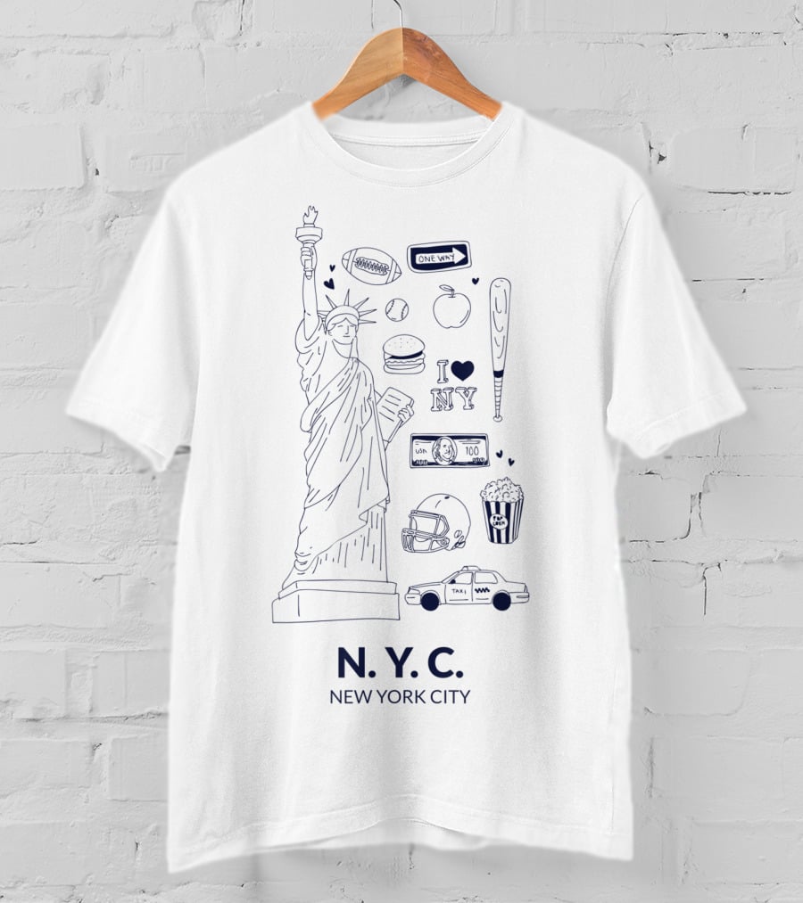 Statue Of Liberty NYC I Love NY Football Baseball Taxi New York City T-Shirt