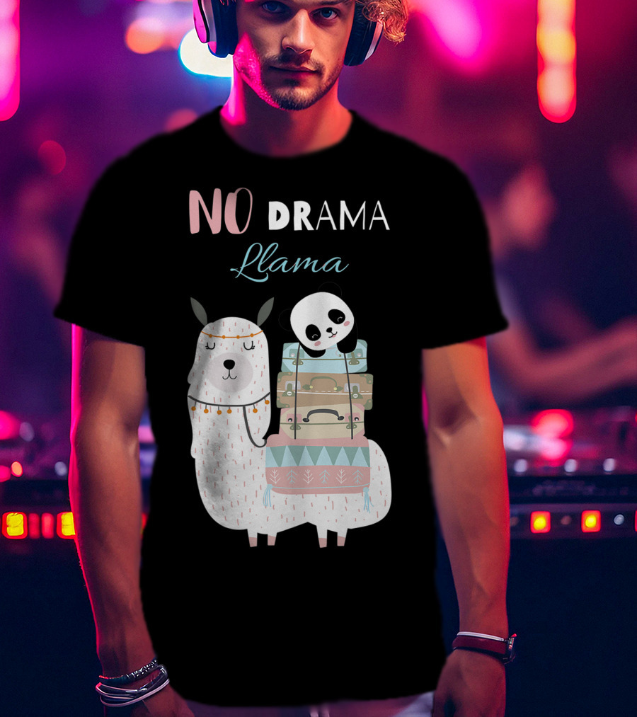 No Drama Llama Cute Panda On Llama With Suitcases T-Shirt