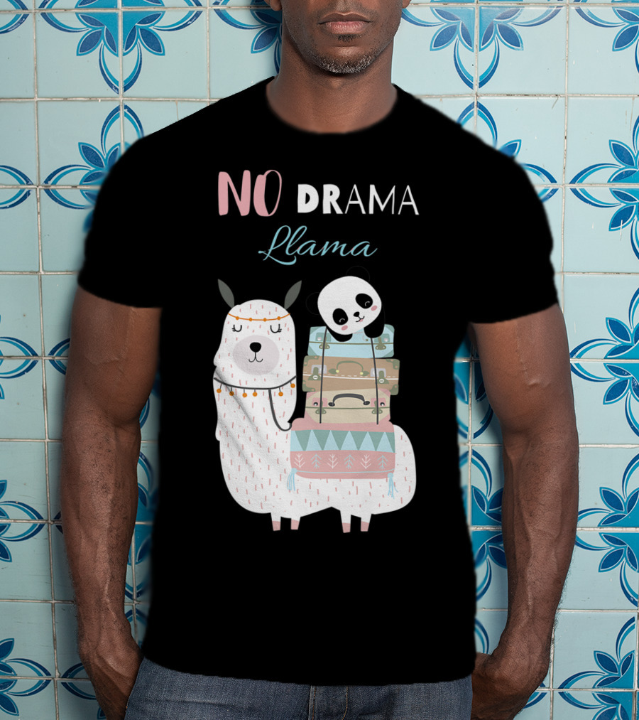 No Drama Llama Cute Panda On Llama With Suitcases T-Shirt