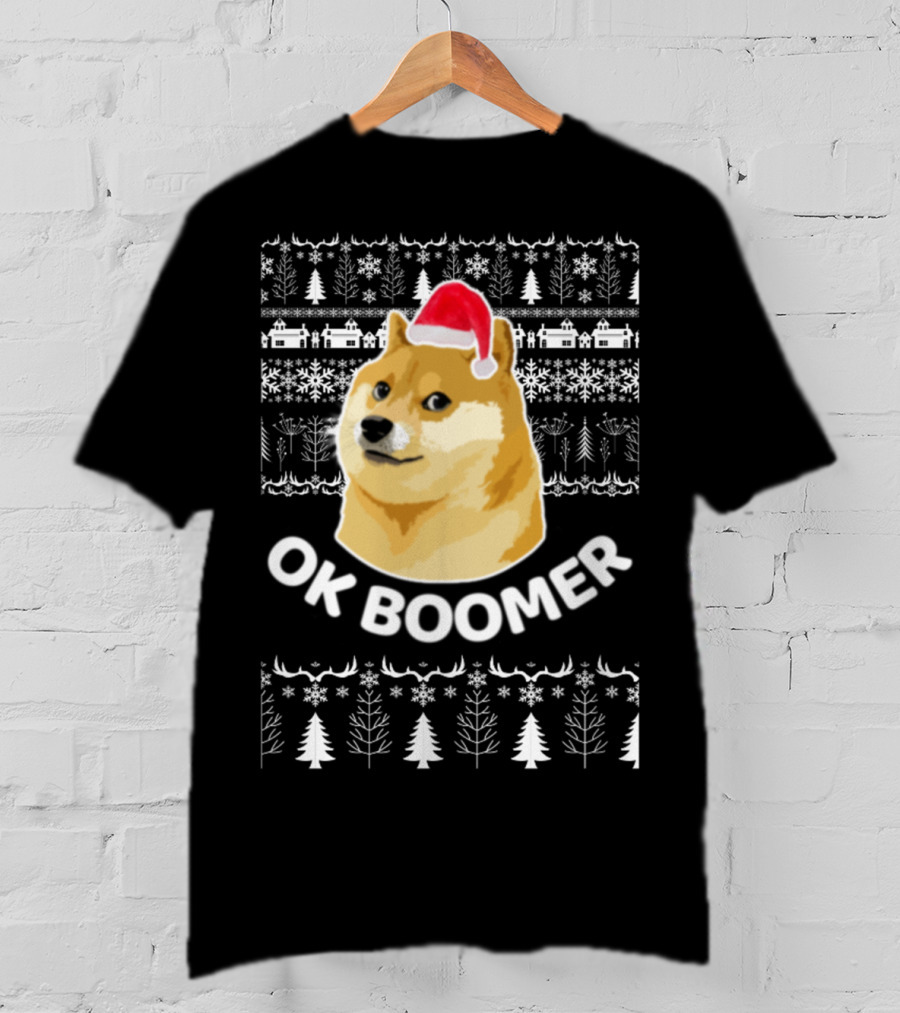 Ok Boomer Doge Santa Hat Ugly Christmas T-Shirt