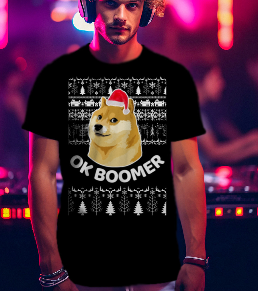 Ok Boomer Doge Santa Hat Ugly Christmas T-Shirt