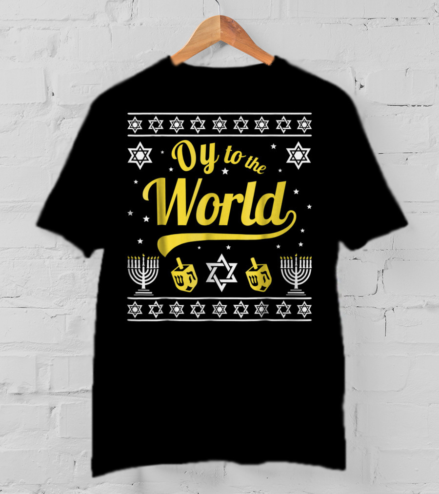 Oy To The World Hanukkah Menorah Star Dreidel T-Shirt