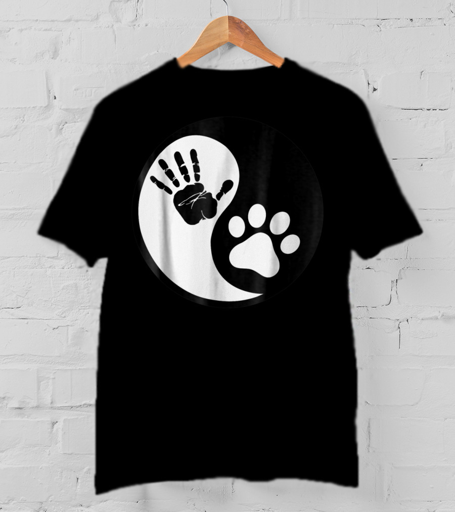Yin Yang Pet Paw Print Hand Friends T-Shirt