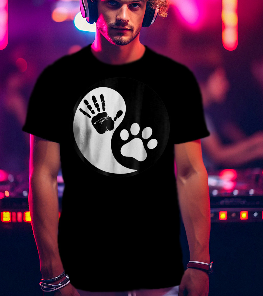 Yin Yang Pet Paw Print Hand Friends T-Shirt
