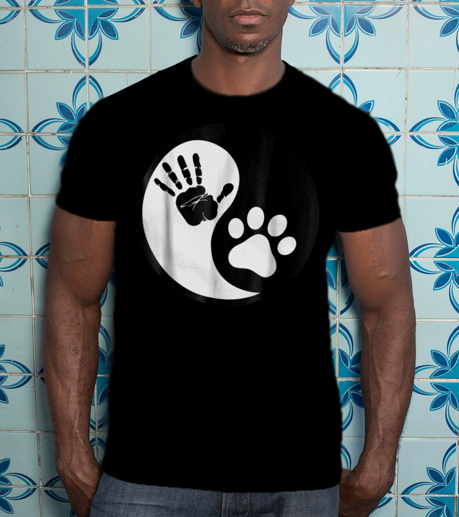 Yin Yang Pet Paw Print Hand Friends T-Shirt