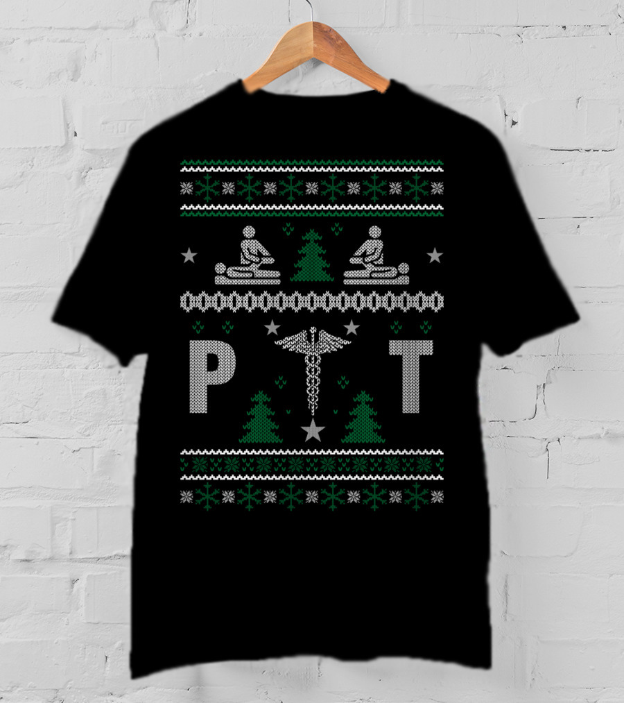 PT Christmas Knit Pattern Caduceus Therapy Holiday T-Shirt