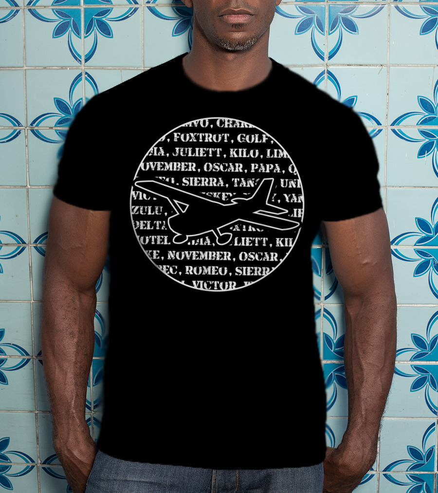 Pilot Aviation Phonetic Alphabet Plane Silhouette Circle T-Shirt