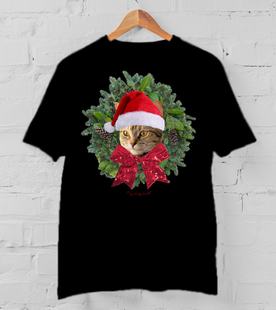 Santa Kitty Pizza Kitty World Wreath Torbie Cat T-Shirt