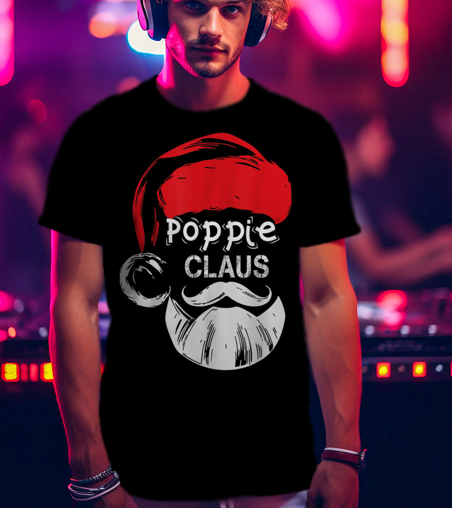 Poppie Claus Santa Hat Christmas Grandpa T-Shirt