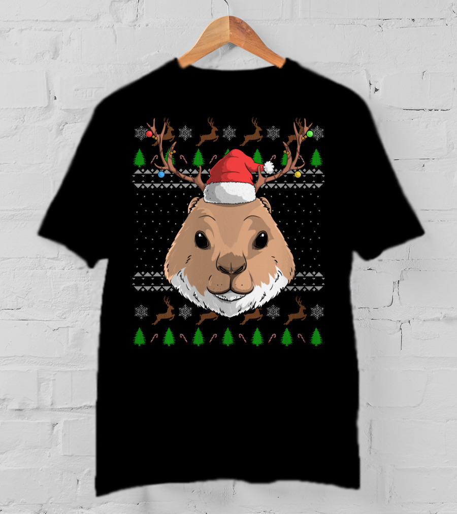 Prairie Dog Santa Claus Hat Antler Christmas Trees Reindeer Snowflakes T-Shirt