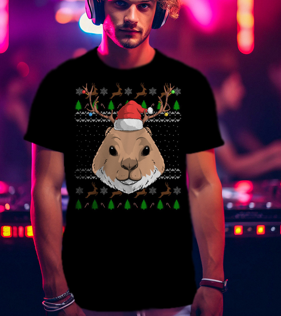 Prairie Dog Santa Claus Hat Antler Christmas Trees Reindeer Snowflakes T-Shirt