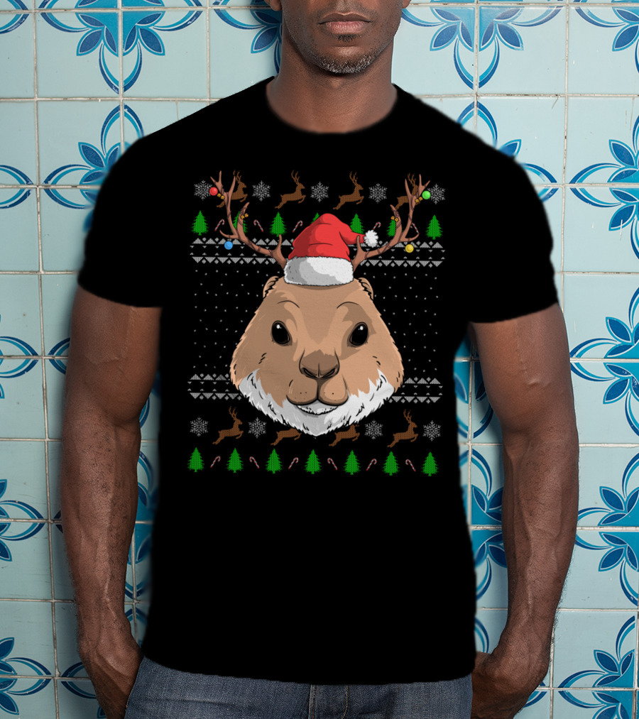 Prairie Dog Santa Claus Hat Antler Christmas Trees Reindeer Snowflakes T-Shirt