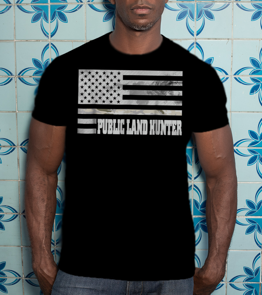 Public Land Hunter Camo Thin Line USA Flag Hunting American Pride T-Shirt