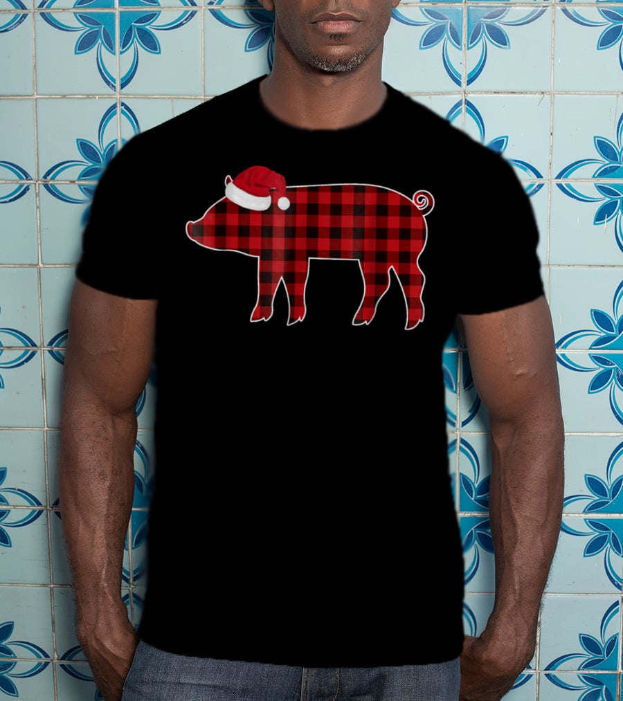 Buffalo Plaid Pig With Santa Hat Christmas T-Shirt