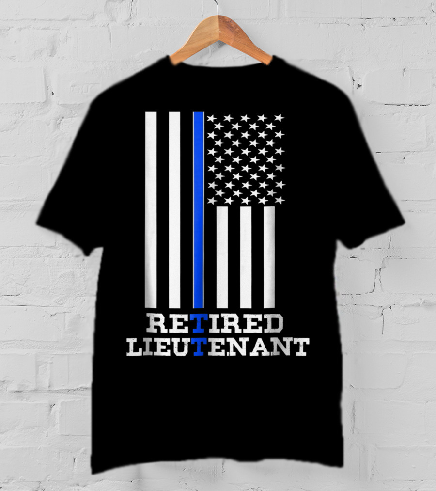 Retired Lieutenant Thin Blue Line American Flag T-Shirt