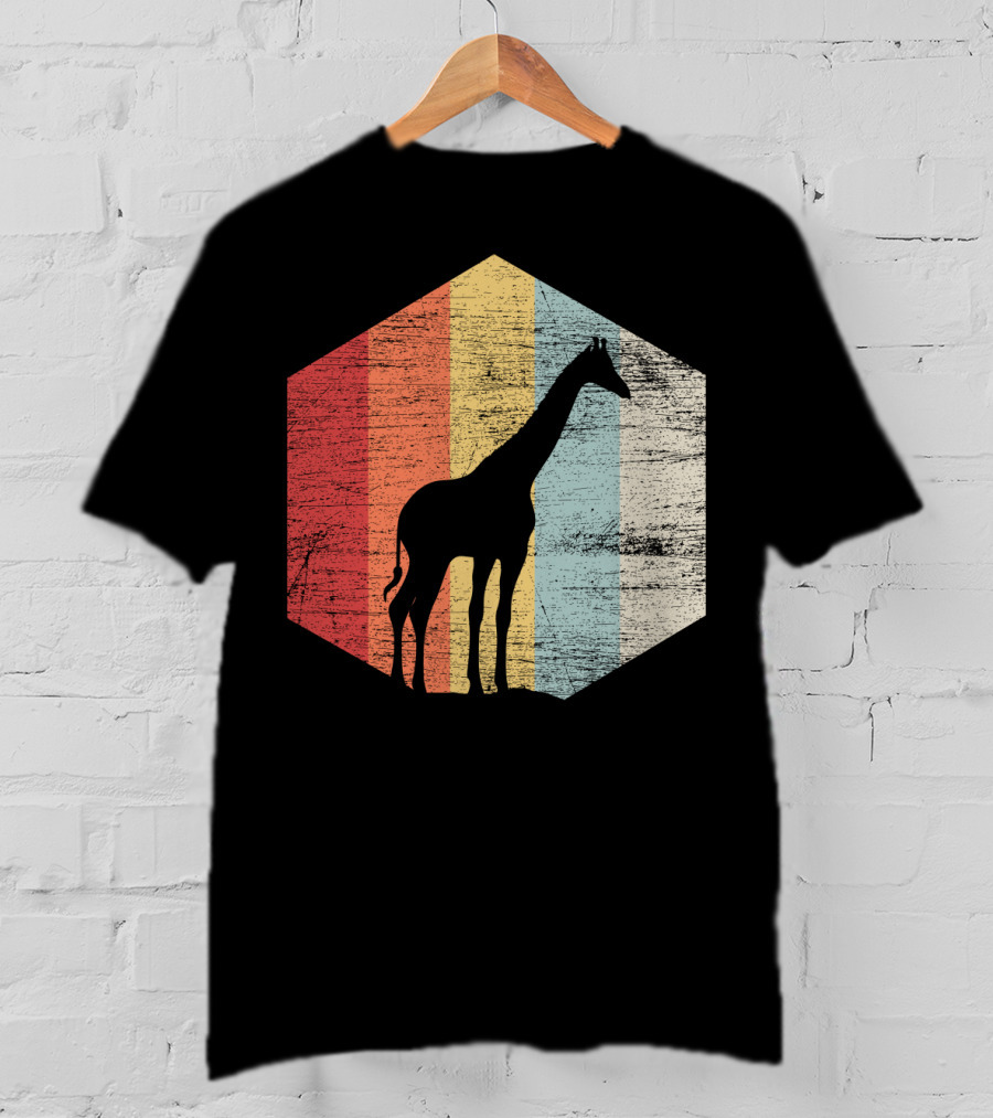 Retro Giraffe Silhouette With Vintage Stripes T-Shirt